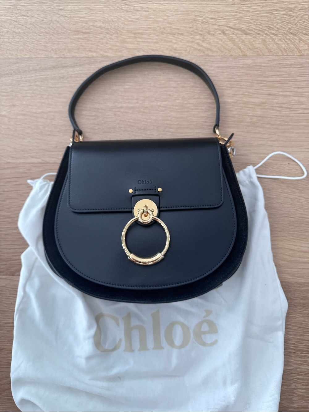(NWT) Chloe Medium “Tess” Leather Saddle Bag in black leather
